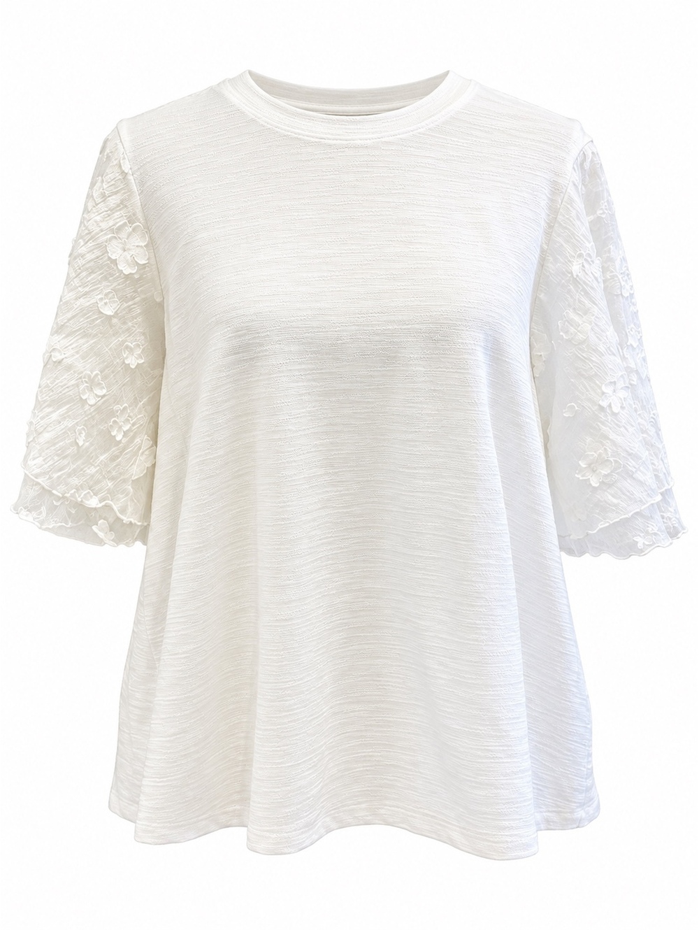 Eri + Ali Anthropologie Romantic Ivory Floral Sheer Sleeve Blouse Top M